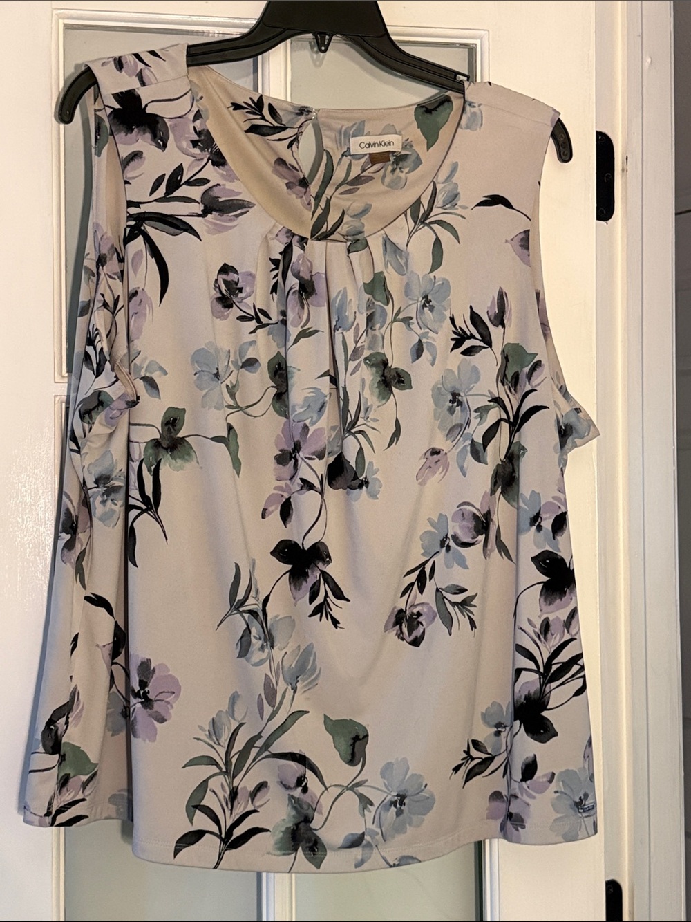 Calvin Klein Cream Floral Sleeveless Camisole with Lavender and Sage Accents